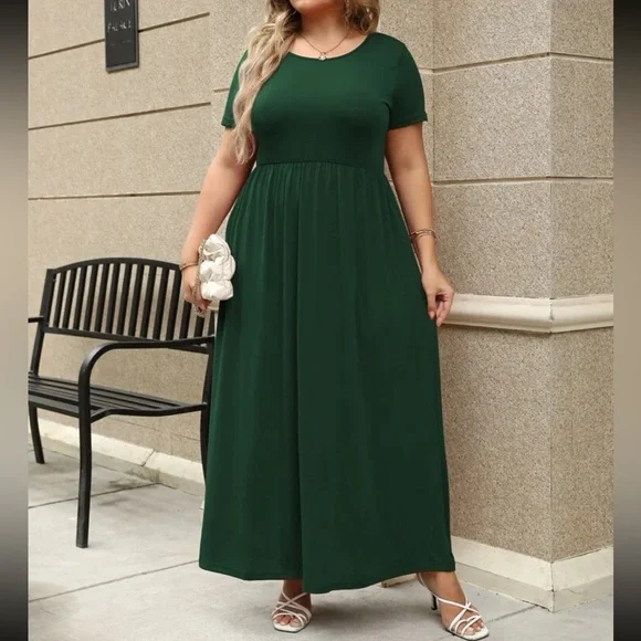 Plus Size Green Comfy High Waisted A-Line Maxi Dress | Color: Green | Size: 20